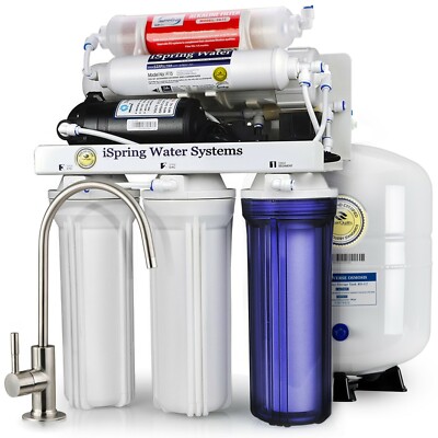 iSpring 6-Stage 75GPD Reverse Osmosis Alkaline PH Water Filter System with Pump 