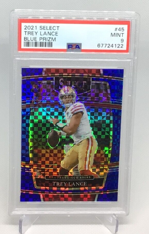 PSA 9 - 2021 Panini Select - TREY LANCE - BLUE PRIZM RC #033/199 MADE 49ers #45