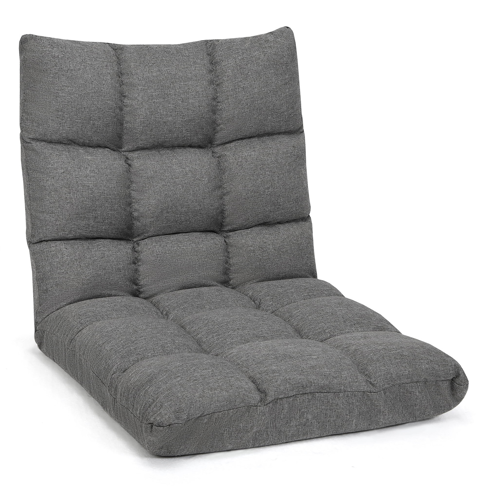 Adjustable 14-Position Floor Chair Folding Gaming Lounge Chair Gray