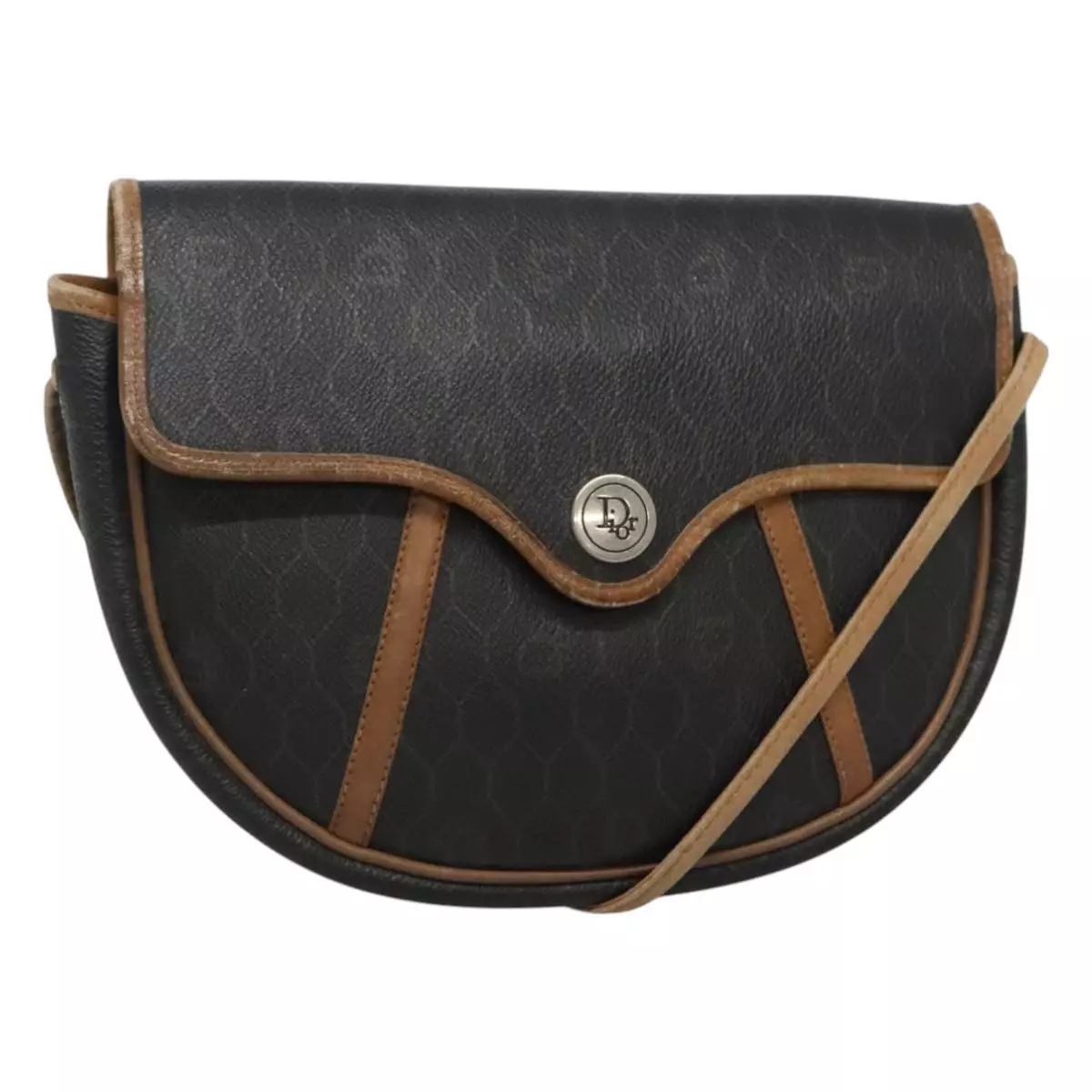 Christian Dior sac à bandoulière toile nid d'abeille PVC cuir noir authentique ti2903
