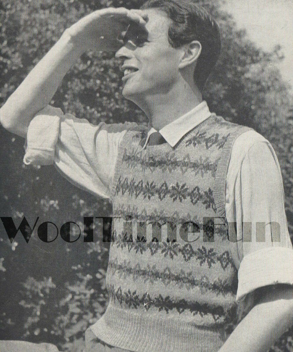 Knitting Pattern Men's Vintage 1940s Fair Isle Vest/Slip over/Tank