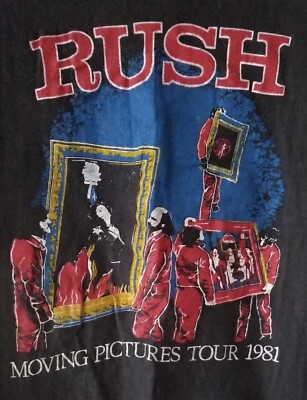 Vintage 80s RUSH Moving Pictures Tour Rock TShirt Black Mens Size