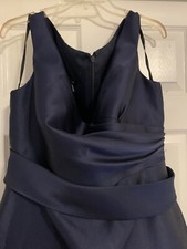 Alfred Sung Satin Fit And Flare Maxi Dress With Drapes Front  in Navy Size 14