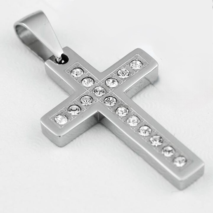 Men's Stainless Steel,CROSS 40mm Cubic Zirconia,Small