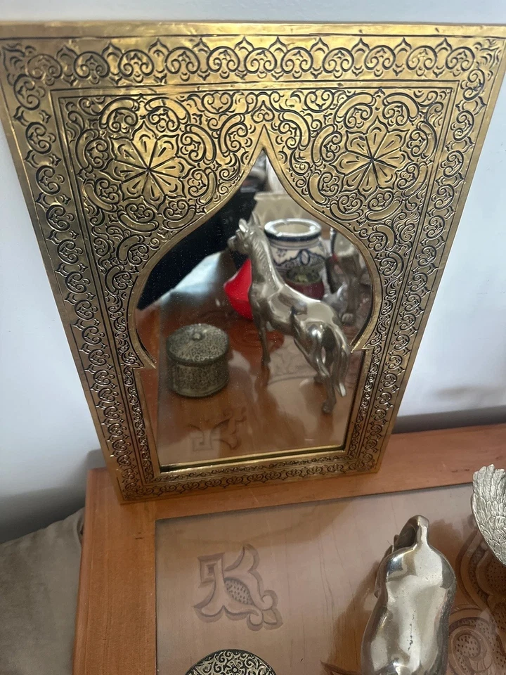 Amazigh tradicional hermoso espejo latón marroquí hecho a mano decoración de pared bonito gif Foto 4 de 4