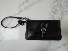 Vintage Coach Soho Black Leather Wristlet With Buckle Pocket