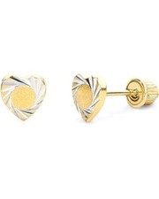 14k Two Tone Gold Heart Diamond Cut Stud Earrings with Screw Back