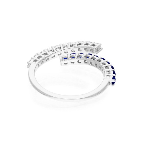 0.72 TCW Synthetic Blue Gemstone Lab Grown CVD Diamond Cuff Ring 14k White Gold - Picture 5 of 13