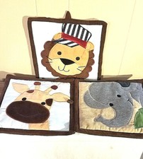 Lambs Ivy Set of Three Wall Decor Baby Nursery Baby Boy/Girl Cloth 10" X 10"