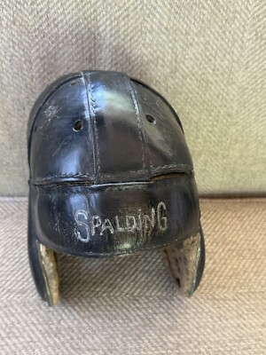 1920 Black Spalding Old leather football helmet vintage
