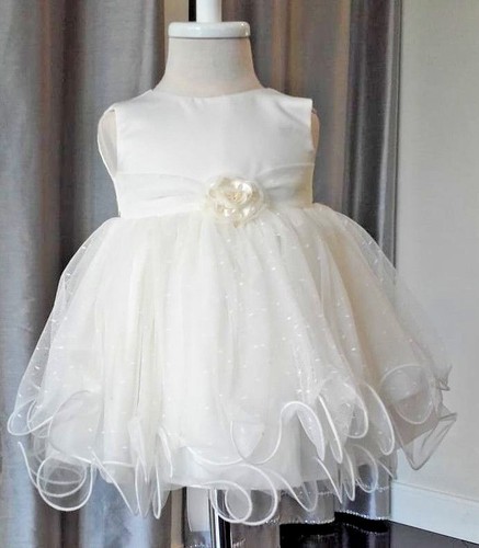 Abito vestito bambina battesimo damigella pois elegante tulle compleanno  AVORIO | eBay