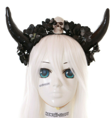 C-67 Stier Satan Hörner Totenkopf Blumen Teufel Haarreif Kopfschmuck Gothic