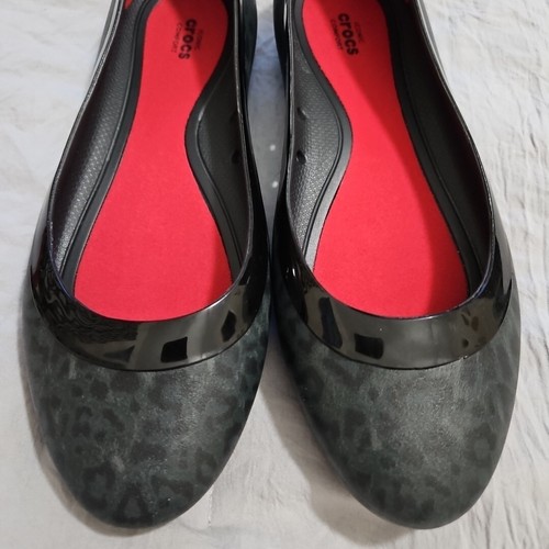 Crocs Womens Lina Ballet Flats Leopard Print Slip On Shoes Black Size 8 - Picture 3 of 9
