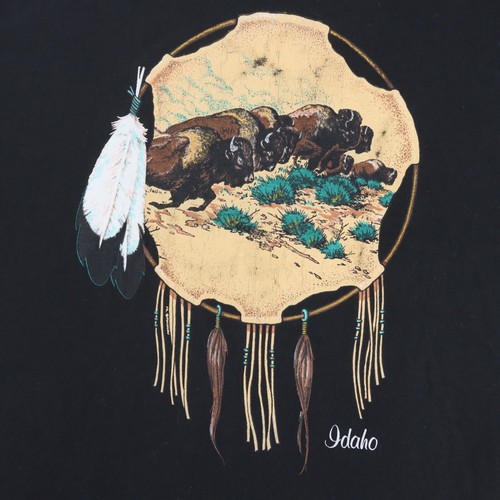 Vintage Buffalo, Idaho T-Shirt 90s Sz XL Buffalo Aztec Single Stitch Black - Picture 2 of 12