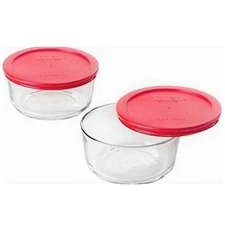 Pyrex 7203 7-Cup Glass Food Storage Bowl w/ 7402-PC Red Lid Cover (2-Pack)