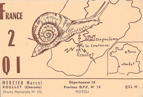 QSL Karte Amateurfunk Postkarte 1961 Roulette, Frankreich F2QI mit REF Briefmarken / Schnecke