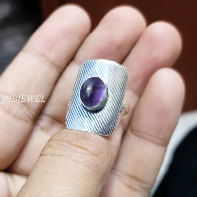 Amethyst Gemstone 925 Sterling Silver Handwork Ring Jewelry For Husband Gift