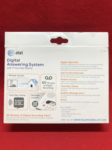 AT&T Digital Answering System 1740 With Time/Day Stamp Brand New Open Box - Picture 2 of 3