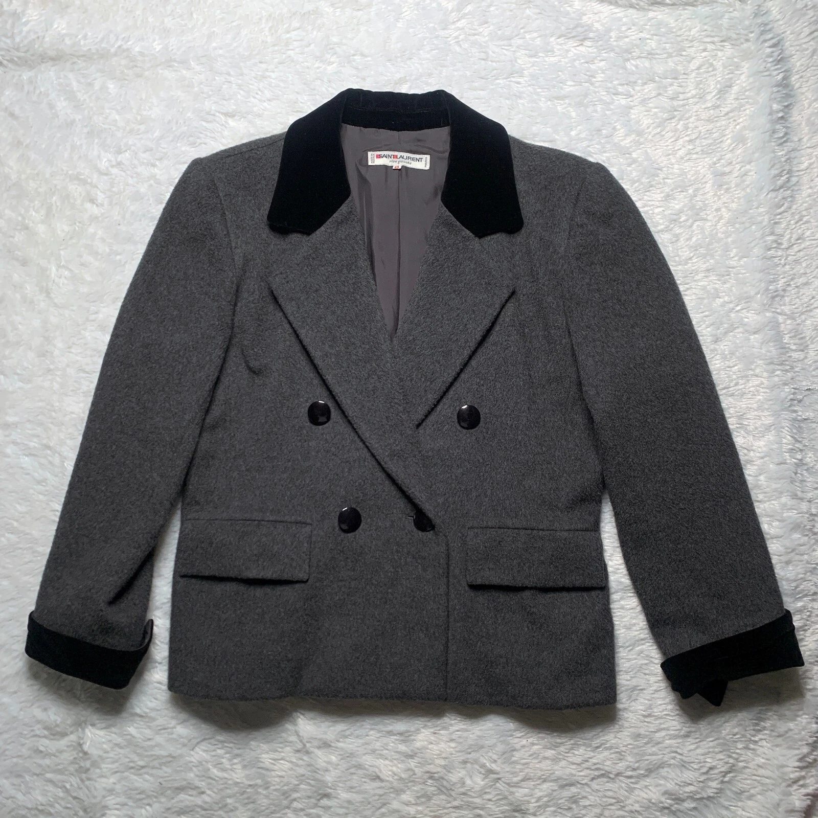 SAINT LAURENT (YSL) Giacca vintage Saint Laurent Rives Gauche con finiture in velluto doppio petto taglia 44