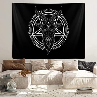 Satanic Pentagram Tapestry for Bedroom, Baphomet Statue Art Satanic Pentagram Tapestry for Bedroom, Baphomet Statue Art