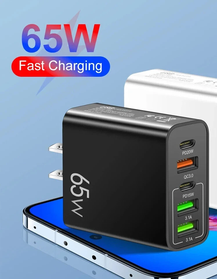 Quick Charge 3.0 20W PD 3.1A USB Type C Charger 5 Port Phone Charger Adapter NEW - Image 2 of 4