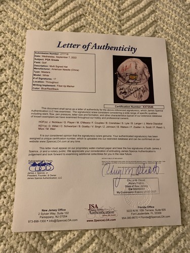19 Masters Winners Signed New Golf Hat JSA Authentication LOA COA Jacks Nicklaus - Picture 2 of 6
