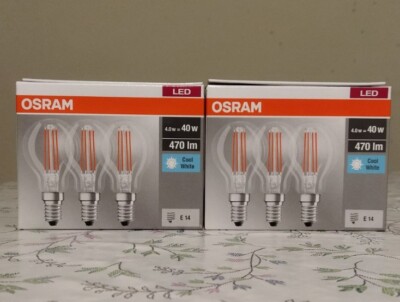 6 x Osram LED Filament Tropfen 4W= 40W E14 klar 470lm Neutralweiß 4000K