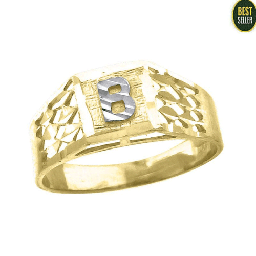 10K Weißgold Initialen Alphabet B Mode Ring Band Herren Damen