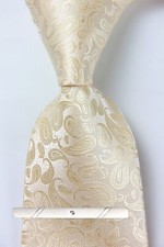 New Classic Paisley Beige JACQUARD WOVEN 100 Silk Men's Necktie Tie