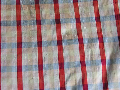 100% Silk Shantung - Red/Old Gold/Cream/Blue-Grey Woven Stripes - WHOLE PIECE!!