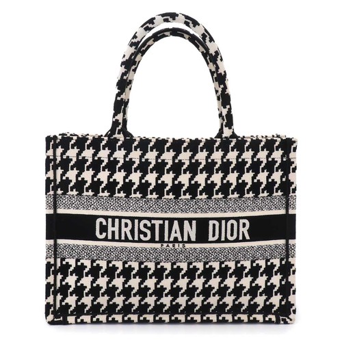 Christian Dior Book Tote Bag Medium Hound's Tooth Embroidery Canvas 90324974