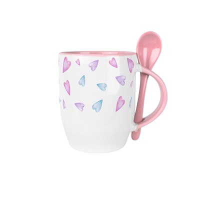 Rosa & Blau Herzen Keramik Tasse & Löffel Set - Rosa Tasse Liebe Geschenke
