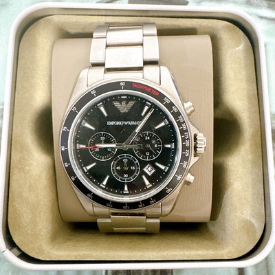 エンポリオアルマー ニ腕時計 メンズ　AR6098 Emporio Armani AR6098 Men's Watch With Black Dial Silver Belt | eBay