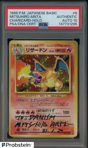 Mitsuhiro Arita Signed 1996 Pokemon Basic JPN #6 Charizard Holo PSA/DNA AUTO 10