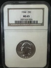 1944-P 25C Silver Washington Quarter - NGC MS65