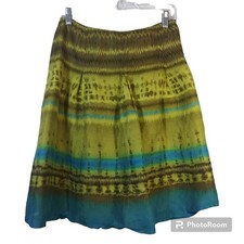 Talbots Vintage Silk /Linen Turquoise Gold Skirt Lined Pleated Side Zip Size 4