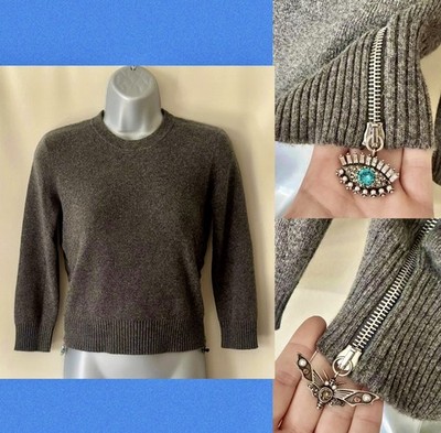 Alexander McQueen Obsession Evil Eye Runway Grey Silver Zip Cashmere Sweater