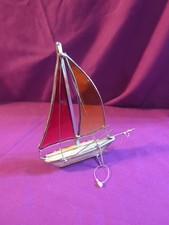 3D Stained Glass Sailboat Red, White Yellow 6" Sun Catcher Nautical Beach Ocean