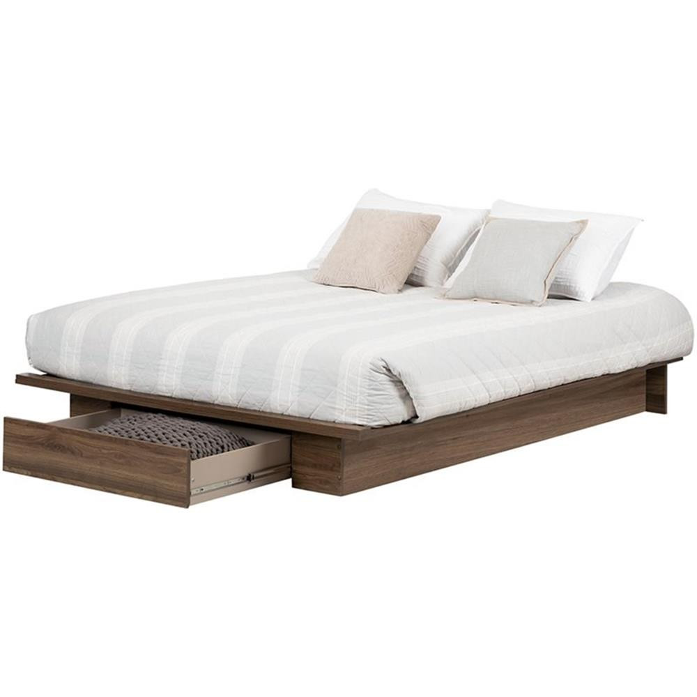 South Shore Tao Queen Storage Platform Bed in Natural Walnut