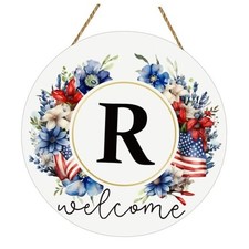 Patriotic Decorations Monogram 4th of July Wreaths for Front Door Letter R