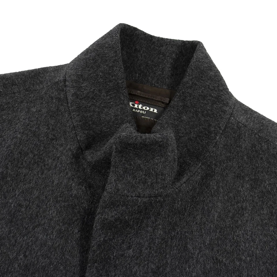 LNWOT Kiton Grey 100% Cashmere Flannel Suede Details Covered Placket Coat 50US - Image 4 of 4