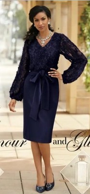 10 Ashro NAVY BLUE Formal Wedding Church Latasia Textured Sheath Dress NO  BELT