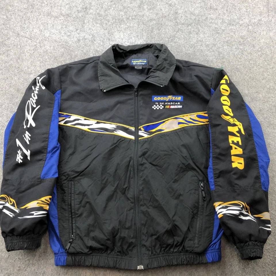 Vintage Nascar Goodyear Jacket Mens Small Black Blue Racing Windbreaker Racing - Image 2 of 4