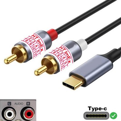 USB-C auf 2x RCA Cinch Stecker Audio Stereo Y Splitter Adapterkabel       DE