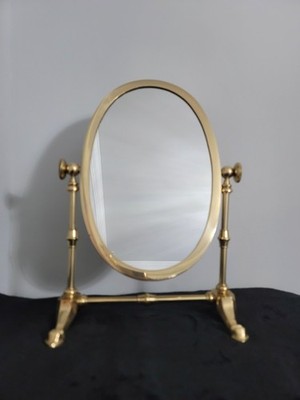 Vintage SOLID BRASS Tabletop Vanity Mirror Swivels Tilting Free Standing Heavy