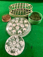 Vtg. Metalowe / szklane żaby kwiatowe - partia 5, jednostka, bardzo unikalne wzory 2 są podpisane