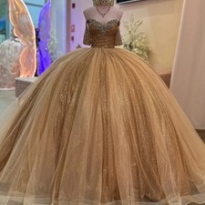 Gold Quinceanera Dresses XV Sweet 15 Princess Glitter Dreamy Party Ball Gowns