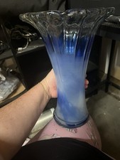 Murano Style Handblown Blue  White Swung Vase Flared