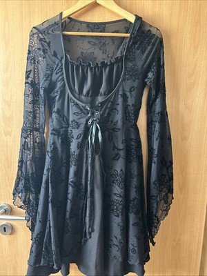 ROMWE Goth Damen Asymmetrisches Mini-Kleid Mit Bindung, Weiten Ärmeln Gr. M