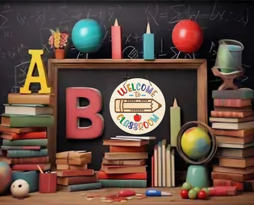 Welcome to Classroom Wooden Round Sign - Personalize It - Picture 3 of 8